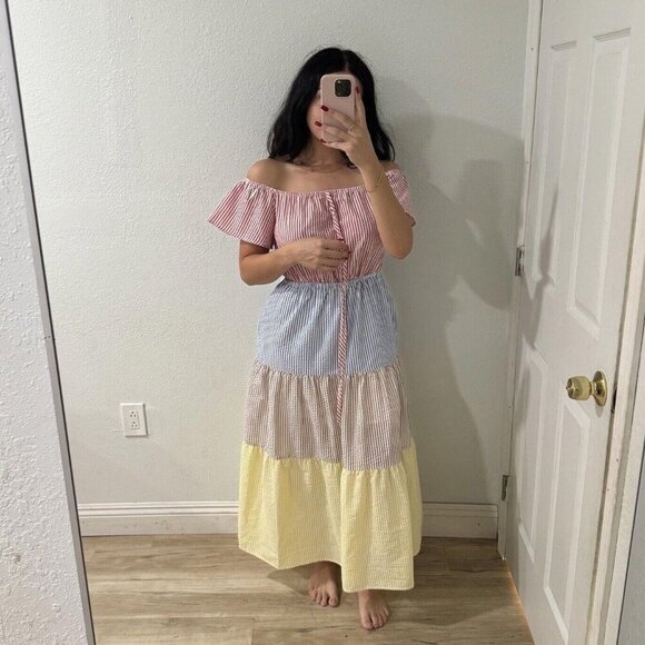 Women’s Farrow Seersucker Stripe Maxi Dress‎ Color block Striped Size Medium M - Picture 1 of 7